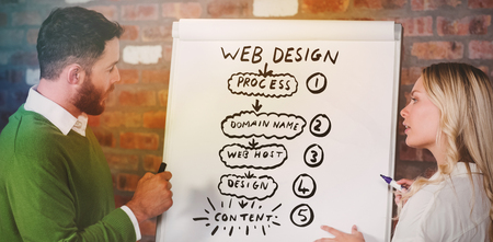 Handdrawn web design process against business people preparing presentationの写真素材