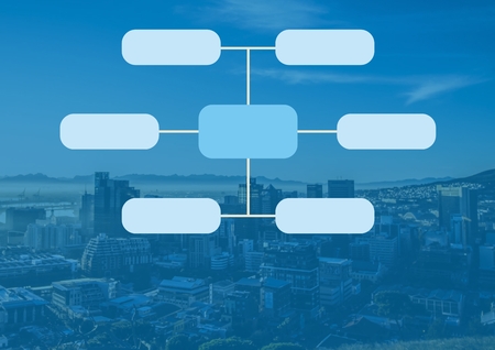 Digital composite of mind map over city background