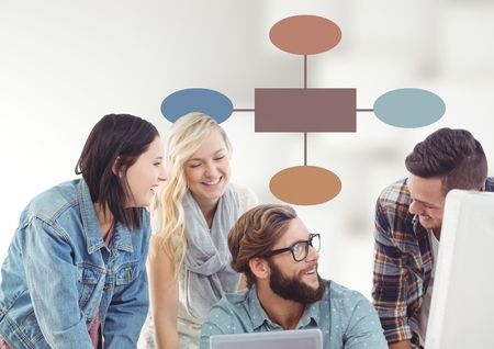 Digital composite of Group meeting with mind map