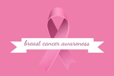 Digital composite of Breast cancer awareness text and pink ribbonの写真素材
