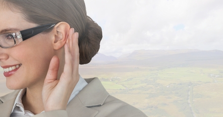 Digital composite of Woman listening to nature