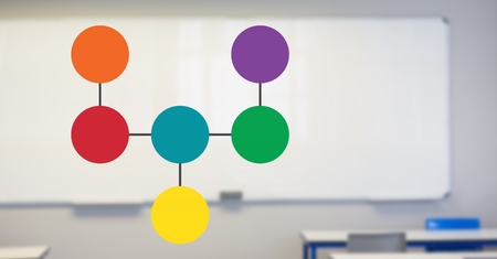 Digital composite of Colorful mind map over classroom  backgroundの写真素材