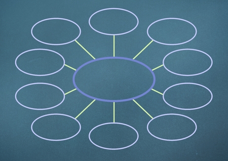 Digital composite of Colorful mind map over blue backgroundの写真素材