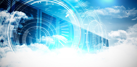 Digital image of interface against servers in the cloudsの写真素材