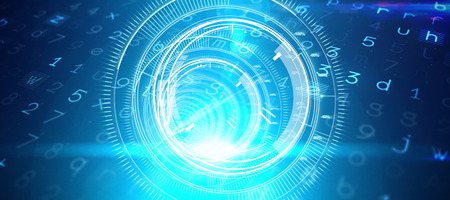 Virus background against several interface dial in dark blue background with light blue radianceの写真素材