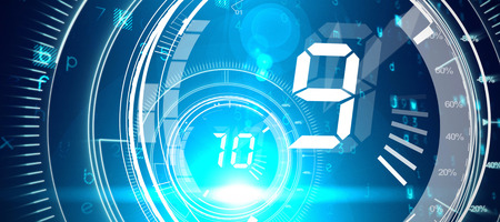 Virus background against interfaces dial with countdown in dark blue background with light blue radianceの写真素材