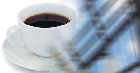 Digital composite of White coffee cup and blurry window transitionの写真素材