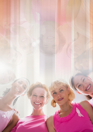Digital composite of Breast cancer awareness women togetherの写真素材