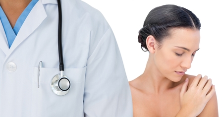 Digital composite of doctor and womanの写真素材