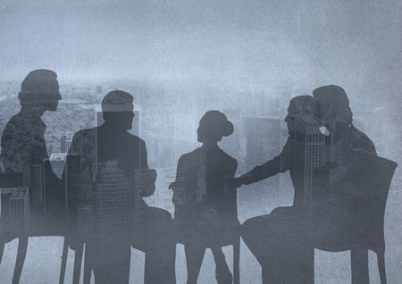 Digital composite of Silhouette of group of people with transition backgroundの写真素材