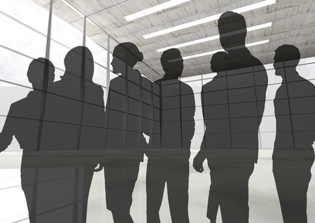 Digital composite of Silhouette of group of people with transition backgroundの写真素材