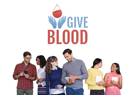 Digital composite of Group of people and blood donation conceptの写真素材