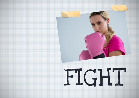 Digital composite of Fight text and Breast Cancer Awareness Photo Collageの写真素材