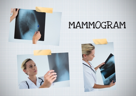 Digital composite of Mammogram text and Breast Cancer Awareness Photo Collageの写真素材