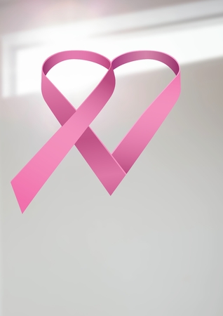 Digital composite of pink ribbon for breast cancer awareness over bright backgroundの写真素材