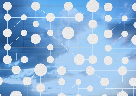 Digital composite of Sky clouds with graphics of connectorsの写真素材