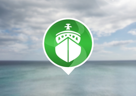 Digital composite of ship icon by seaの写真素材