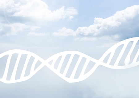 Digital composite of Sky clouds with graphics of DNAの写真素材