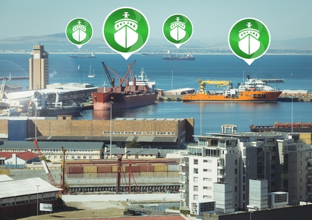 Digital composite of Ship icons in port harbor dock
