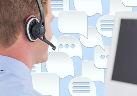 Digital composite of Customer care service man with chat bubbles
