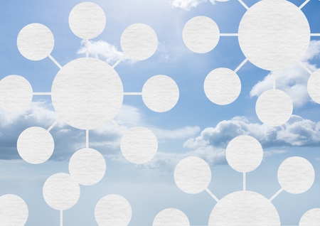 Digital composite of Sky clouds with graphics of connectors mind mapsの写真素材