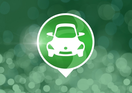 Digital composite of car icon with green sparkling bokeh backgroundの写真素材