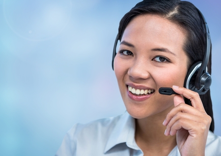 Digital composite of Customer care service woman with blue background