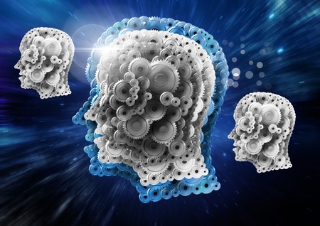 Digital composite of Cog heads floating in universe