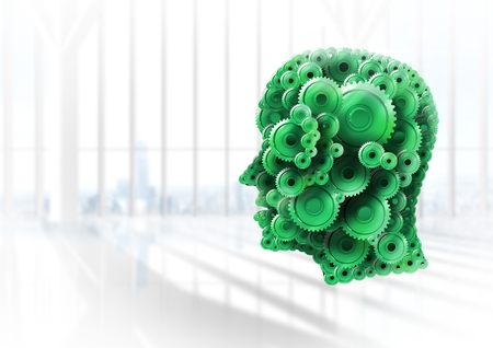 Digital composite of Cog head with bright backgroundの写真素材