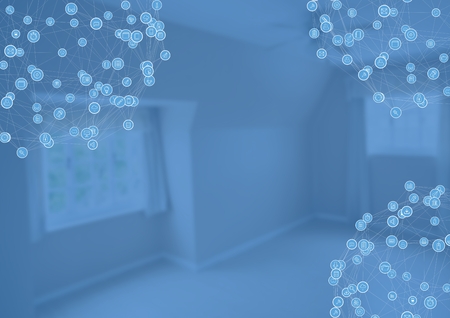 Digital composite of connectors over home roomの写真素材