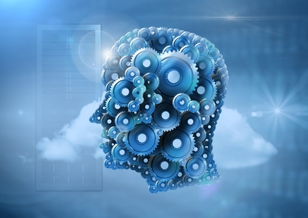 Digital composite of Cog head with cloud serversの写真素材