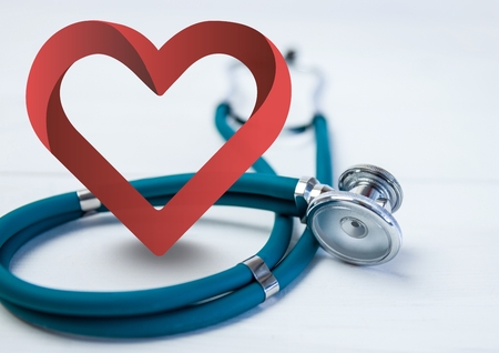 Digital composite of Heart with stethoscopeの写真素材