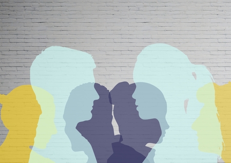 Digital composite of color silhouette of peopleの写真素材