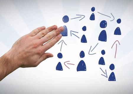 Digital composite of Hand-drawn people profile icons with open handの写真素材