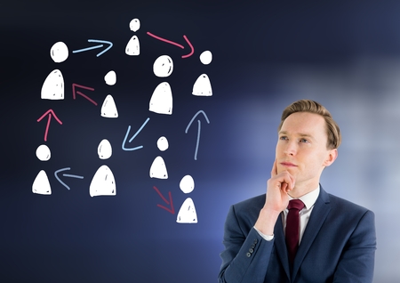 Digital composite of Hand-drawn people profile icons with businessmanの写真素材