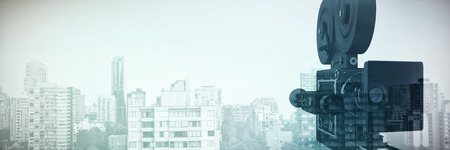 Retro styled film camera against white backgroundの写真素材