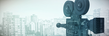 Retro styled bllack film camera against white backgroundの写真素材