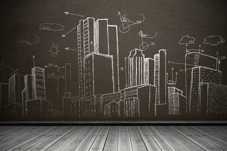 City plan against dark roomの写真素材