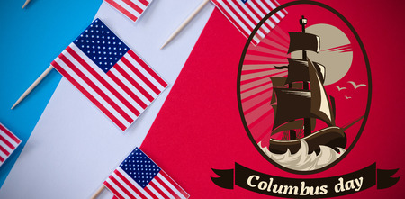 Logo for event american event colombus day  against directly above shot of american flagsの写真素材