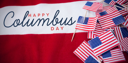 Title for celebration of colombus day  against high angle view of flagsの写真素材