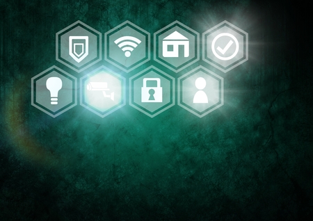Digital composite of Icons interface of Internet Of Things over green backgroundの写真素材