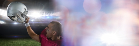 Digital composite of American football player with stadium transition