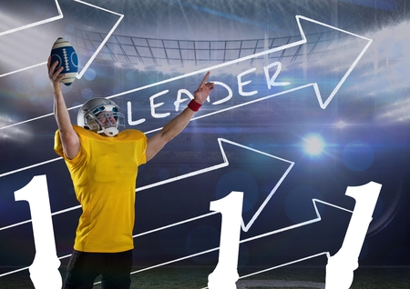 Digital composite of american football  player with arrows in background