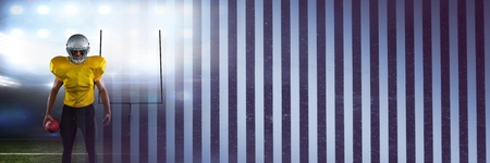 Digital composite of American football player with stadium transition