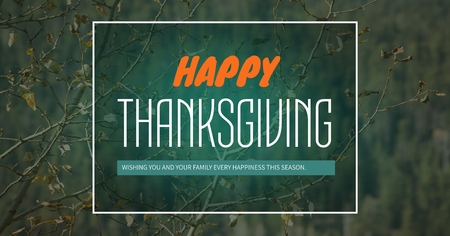 Digital composite of Happy thanksgiving text with forest treesの写真素材