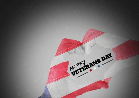 Digital composite of Veterans day, flag usa on hands with textの写真素材