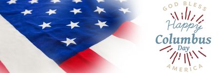 Title for columbus day event  against full frame of wrinkled american flagの写真素材