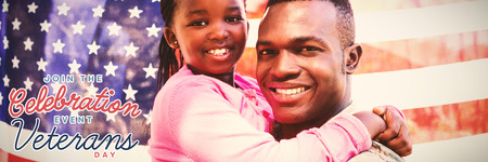 Logo for veterans day in america  against happy family posing togetherの写真素材