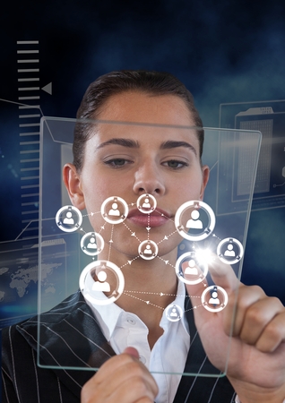 Digital composite of woman holding glass interface