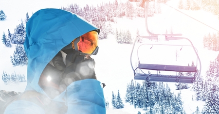 Digital composite of Man standing  on slopeの写真素材